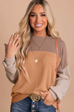 Load image into Gallery viewer, Multicolor Color Block Long Sleeve Ribbed Loose Top - Fashion Queen -  22
