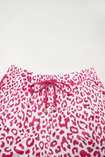 Load image into Gallery viewer, Pink Leopard Elastic Waist Lace up Contrast Trim Casual Shorts
