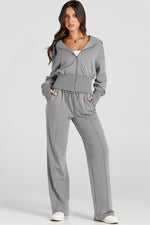 Load image into Gallery viewer, Black Double Zipper Hooded Jacket and Sweatpants Active Set
