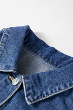 Load image into Gallery viewer, Dusk Blue Color Block Patchwork Flap Detail Distress Denim Jacket

