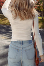 Load image into Gallery viewer, White Exposed Seam Ribbed Knit Slim Fit Long Sleeve Top

