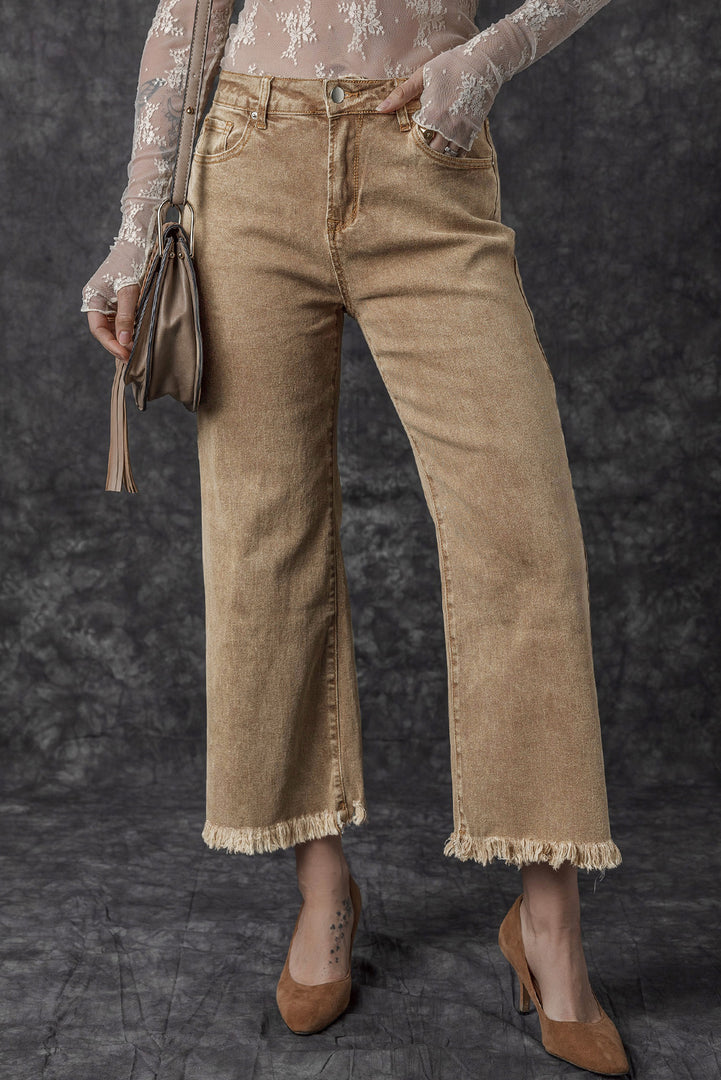 Peach Blossom Acid Washed High Rise Cropped Wide Leg Jeans
