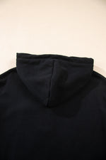 Load image into Gallery viewer, Black Button Drawstring Hooded Pullover and Casual Short Set
