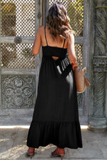 Load image into Gallery viewer, Black Spaghetti Straps Smocked Front Slit Buttoned Dress
