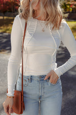 Load image into Gallery viewer, White Exposed Seam Ribbed Knit Slim Fit Long Sleeve Top
