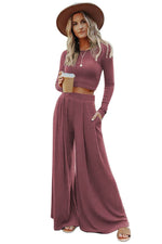 Load image into Gallery viewer, Black Solid Color Ribbed Crop Top Long Pants Set - Fashion Queen
