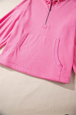 Load image into Gallery viewer, Light Grey Solid Kangaroo Pocket Half Zipper Oversized Hoodie - Fashion Queen
