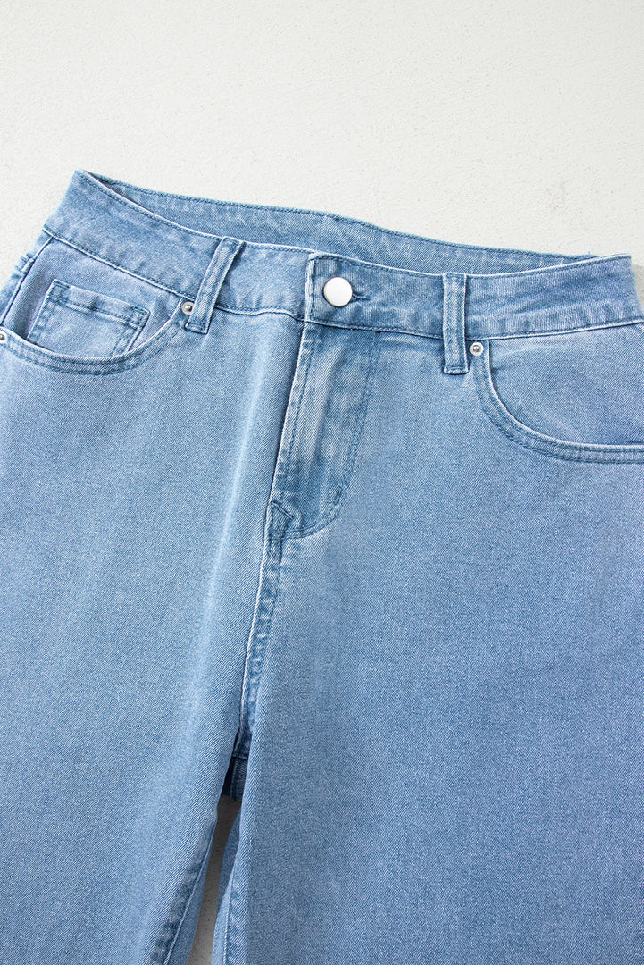 Peach Blossom Acid Washed High Rise Cropped Wide Leg Jeans