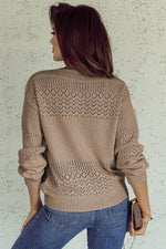 Load image into Gallery viewer, Black Eyelet Pattern Detail V Neck Drop Shoulder Sweater - Fashion Queen
