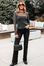 Load image into Gallery viewer, Black Metallic Glitter Mesh Long Sleeve Top
