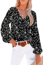 Load image into Gallery viewer, Fiery Red White Floral Print V Neck Long Puff Sleeve Top - Fashion Queen -  19
