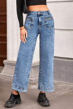Load image into Gallery viewer, Blue Chic Patch Pocket Straight Leg Loose Jeans
