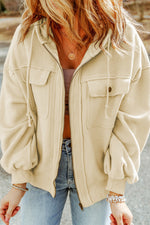 Load image into Gallery viewer, Black Flap Pocket Drawstring Hood Zip Up Jacket
