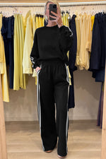 Load image into Gallery viewer, Fiery Red Varsity Striped Detail Crewneck Pullover Elastic Sweatpants 2pcs Outfit
