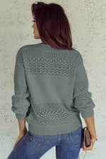 Load image into Gallery viewer, Black Eyelet Pattern Detail V Neck Drop Shoulder Sweater - Fashion Queen
