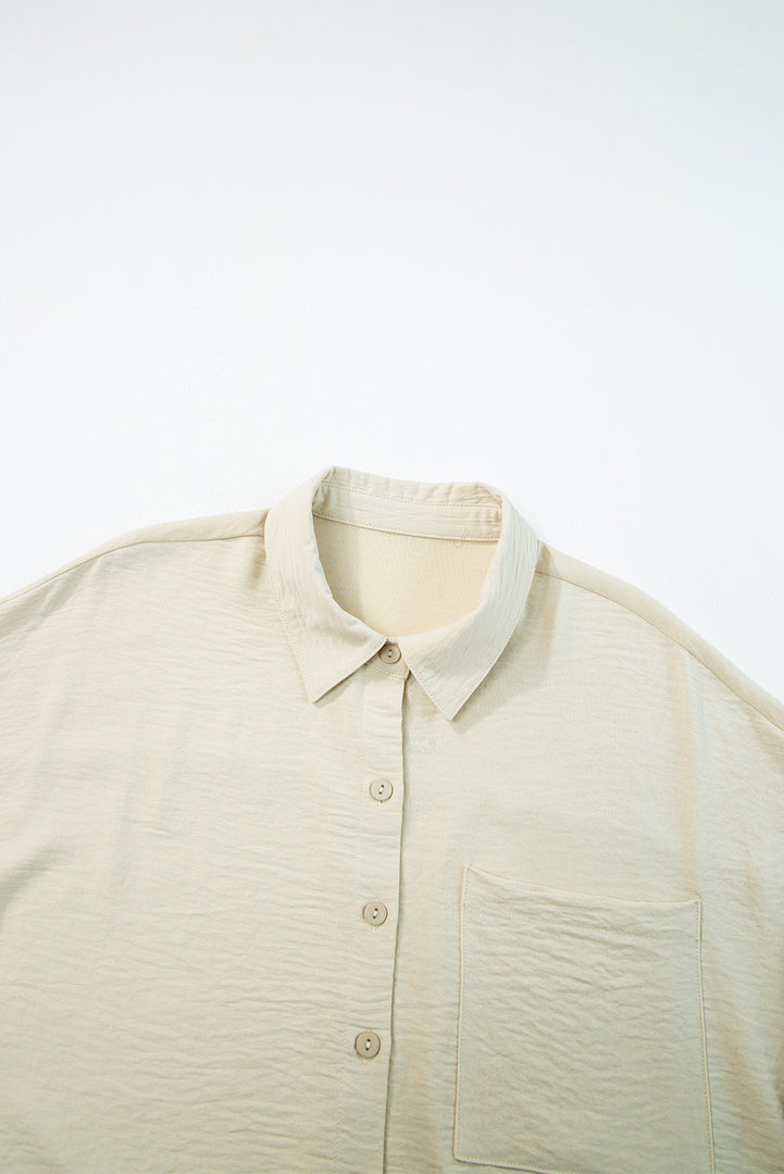 Beige Pure Color Patch Pocket Shirt - Fashion Queen -  9