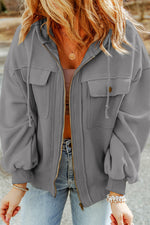Load image into Gallery viewer, Black Flap Pocket Drawstring Hood Zip Up Jacket

