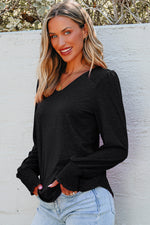Load image into Gallery viewer, Black Shirred Shoulder Frilled Cuffs Long Sleeve Top - Fashion Queen -  3

