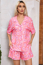 Load image into Gallery viewer, Flower Print Short Sleeve Shirt Pajamas Set - Fashion Queen
