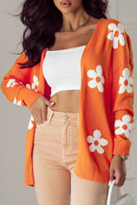 Load image into Gallery viewer, Black Floral Print Knitted Open Front Loose Cardigan - Fashion Queen
