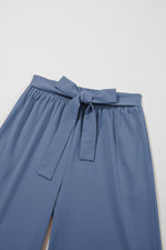 Load image into Gallery viewer, Sail Blue High Waisted Tie Front Side Pocket Wide Leg Flowy Casual Pants
