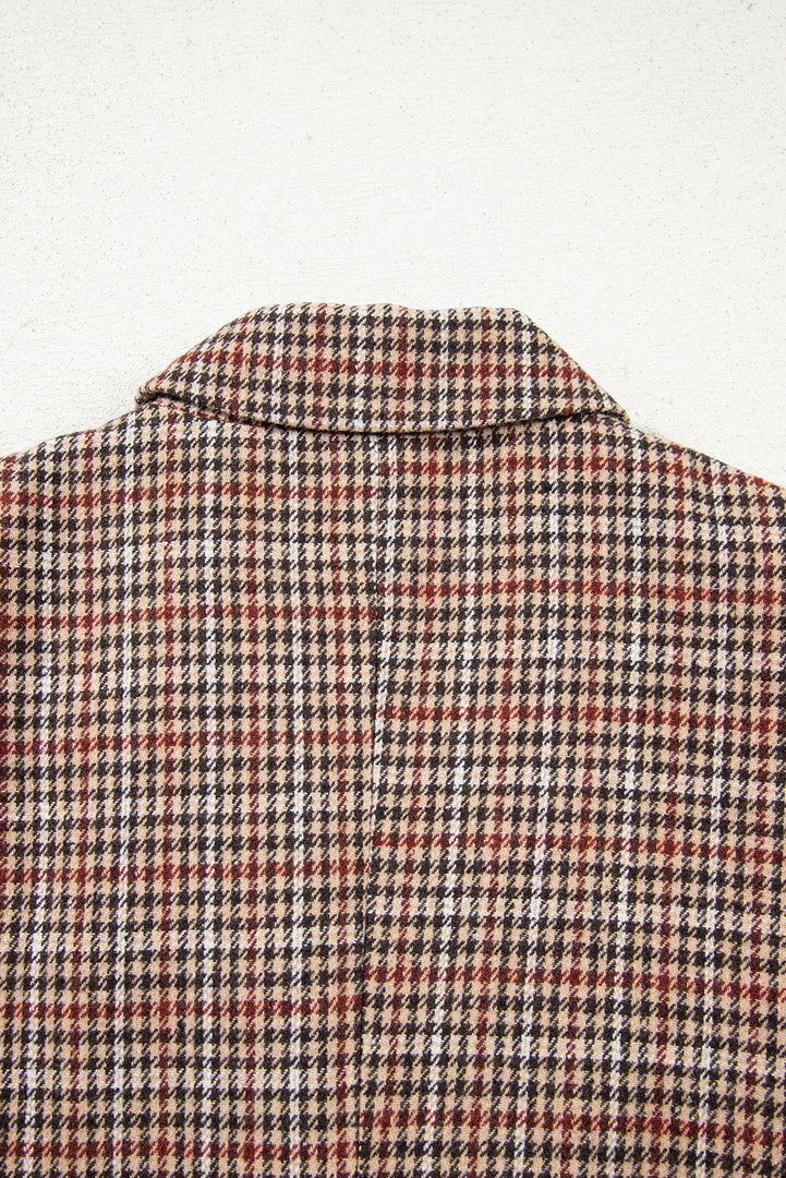 Brown Houndstooth Lapel Collar Blazer