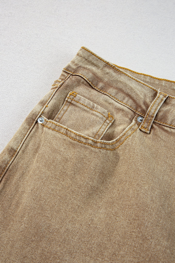 Peach Blossom Acid Washed High Rise Cropped Wide Leg Jeans