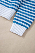 Load image into Gallery viewer, Pink Stripe Zip up Collar Drop Shoulder Sweater - Fashion Queen
