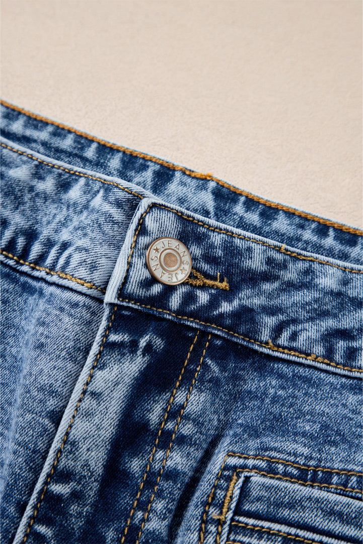 Blue Chic Patch Pocket Straight Leg Loose Jeans