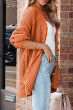 Load image into Gallery viewer, Gold Flame Button Front V Neck Chunky Cardigan Sweater
