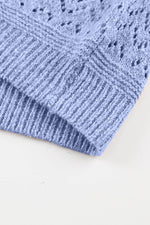 Load image into Gallery viewer, Black Eyelet Pattern Detail V Neck Drop Shoulder Sweater - Fashion Queen

