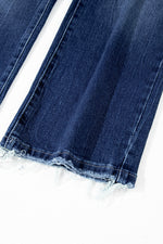 Load image into Gallery viewer, Carbon Grey Mineral Wash Raw Hem High Waist Flared Jeans
