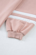 Load image into Gallery viewer, Pink Varsity Stripe Patchwork Puff Sleeve Pullover Drawstring Wide Leg Pant Set
