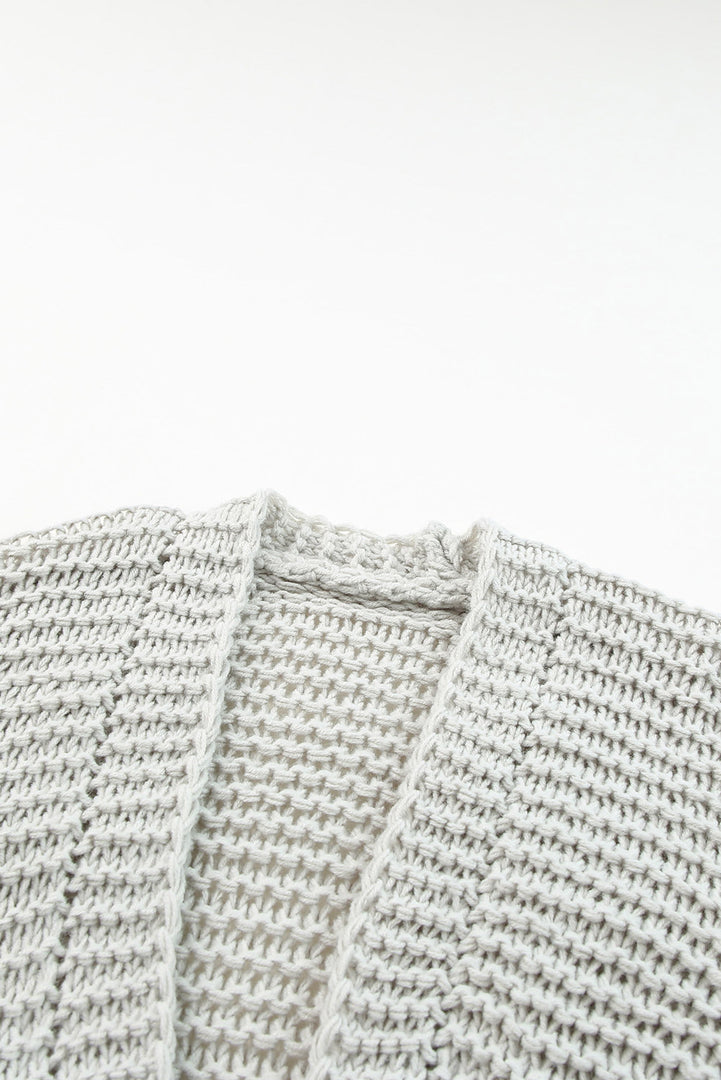 White Chunky Oversize Knit Drop Shoulder Puff Sleeve Cardigan
