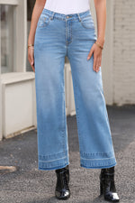 Load image into Gallery viewer, Dusk Blue Raw Hem Straight Leg Loose High Waist Jeans
