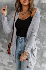 Load image into Gallery viewer, Gray Front Pocket and Buttons Closure Cardigan
