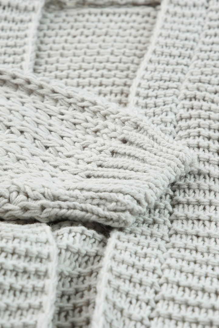 White Chunky Oversize Knit Drop Shoulder Puff Sleeve Cardigan
