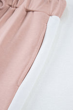 Load image into Gallery viewer, Pink Varsity Stripe Patchwork Puff Sleeve Pullover Drawstring Wide Leg Pant Set
