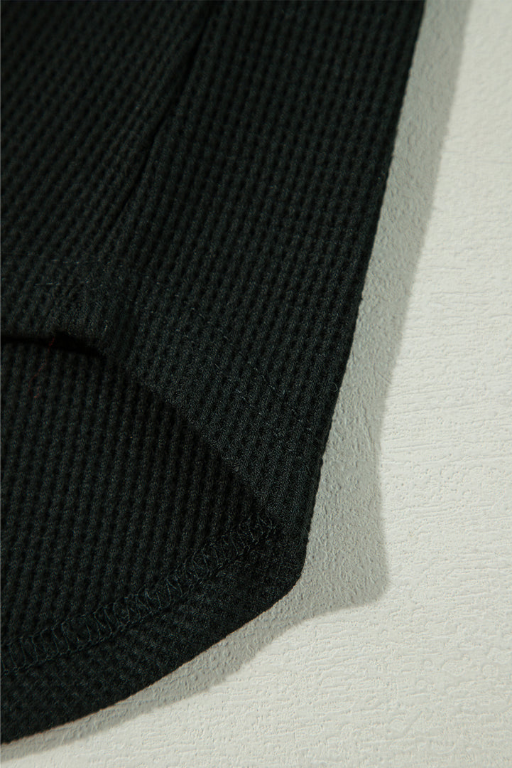 Moss Green Waffle Knit Patchwork Buttoned Oversized Shacket