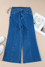 Load image into Gallery viewer, Dark Blue Plain Seam Detail Flared Bottom Ankle Length Jeans - Fashion Queen -  18
