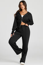Load image into Gallery viewer, Black Double Zipper Hooded Jacket and Sweatpants Active Set

