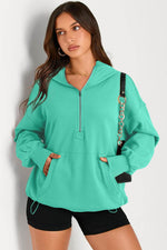 Load image into Gallery viewer, Light Grey Solid Kangaroo Pocket Half Zipper Oversized Hoodie - Fashion Queen
