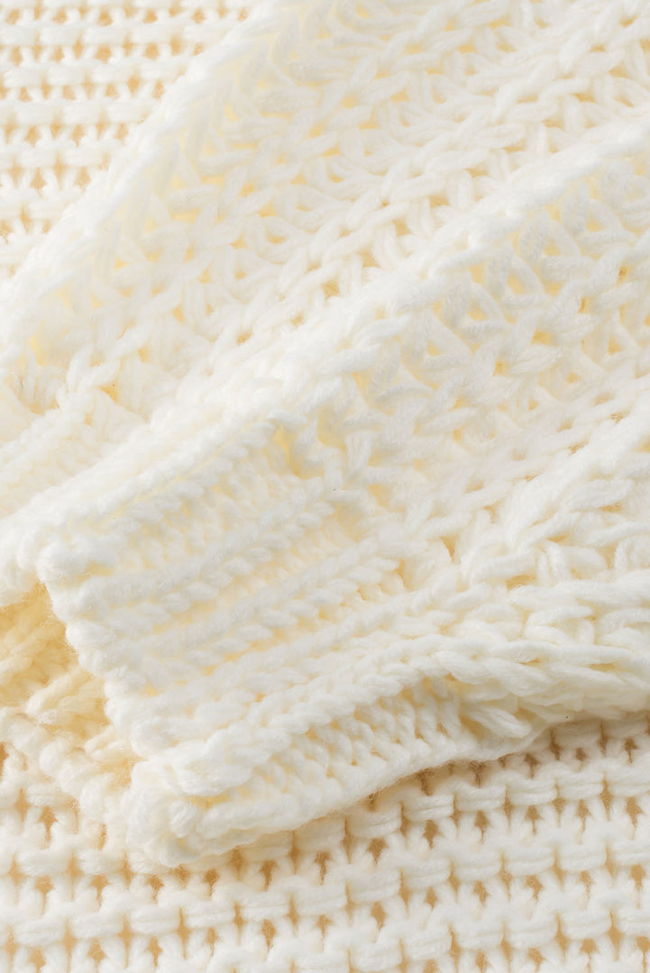 White Chunky Oversize Knit Drop Shoulder Puff Sleeve Cardigan