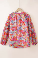 Load image into Gallery viewer, Fiery Red White Floral Print V Neck Long Puff Sleeve Top - Fashion Queen -  3
