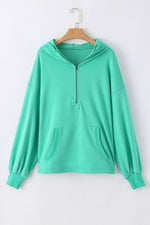 Load image into Gallery viewer, Light Grey Solid Kangaroo Pocket Half Zipper Oversized Hoodie - Fashion Queen
