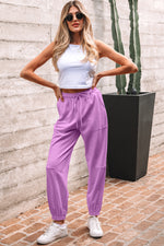 Load image into Gallery viewer, Lilac Drawstring Waist Patchwork Solid Color Jogger Pants
