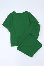 Load image into Gallery viewer, Black Textured Loose Fit T Shirt and Drawstring Pants Set
