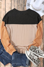 Load image into Gallery viewer, Multicolor Color Block Long Sleeve Ribbed Loose Top

