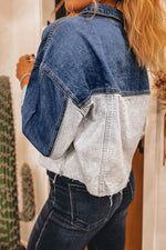 Load image into Gallery viewer, Dusk Blue Color Block Patchwork Flap Detail Distress Denim Jacket - Fashion Queen -  2
