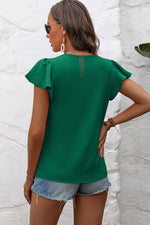 Load image into Gallery viewer, Blackish Green Flounce Sleeve Pleated Textured Blouse
